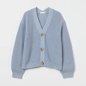 Light Blue Ribbed Button-Front Women’s Cardigan Sweater H&M
